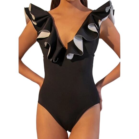 Ancora Other - Ancora Dressed To Swim One Piece The Bloom Bolero Icon Black Swimsuit Large New